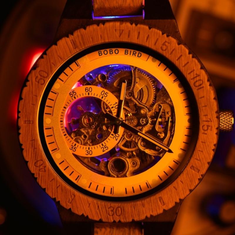 Bobo Bird Wooden Skeleton Automatic Maximus Watch