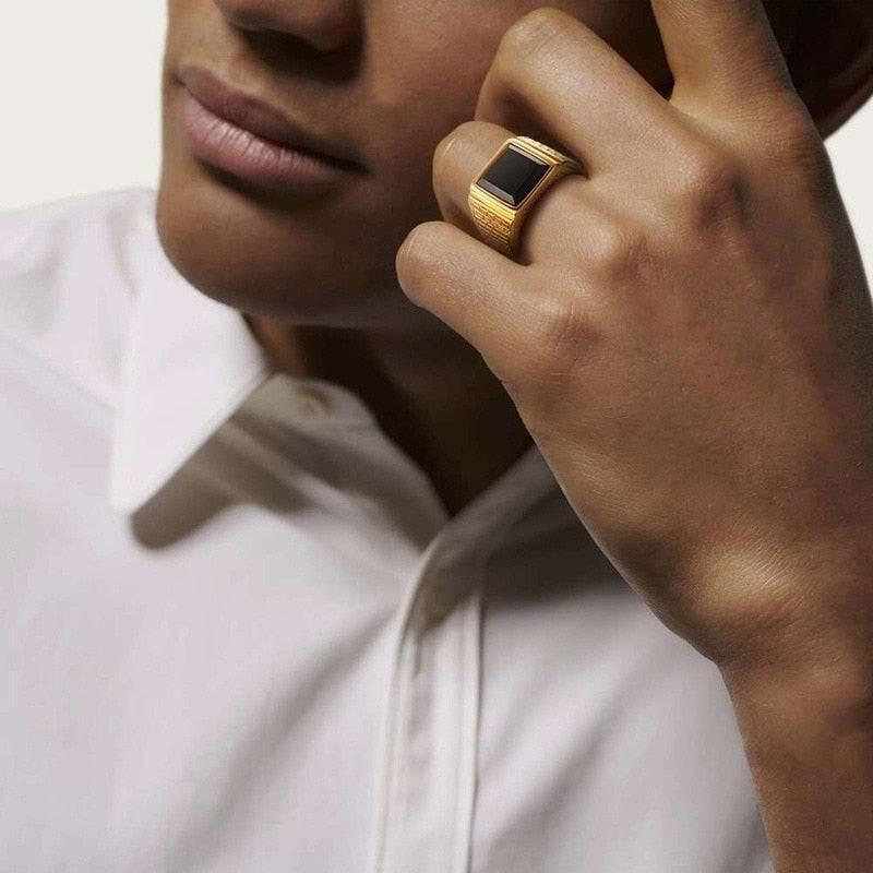 Golden Black Stone Ring
