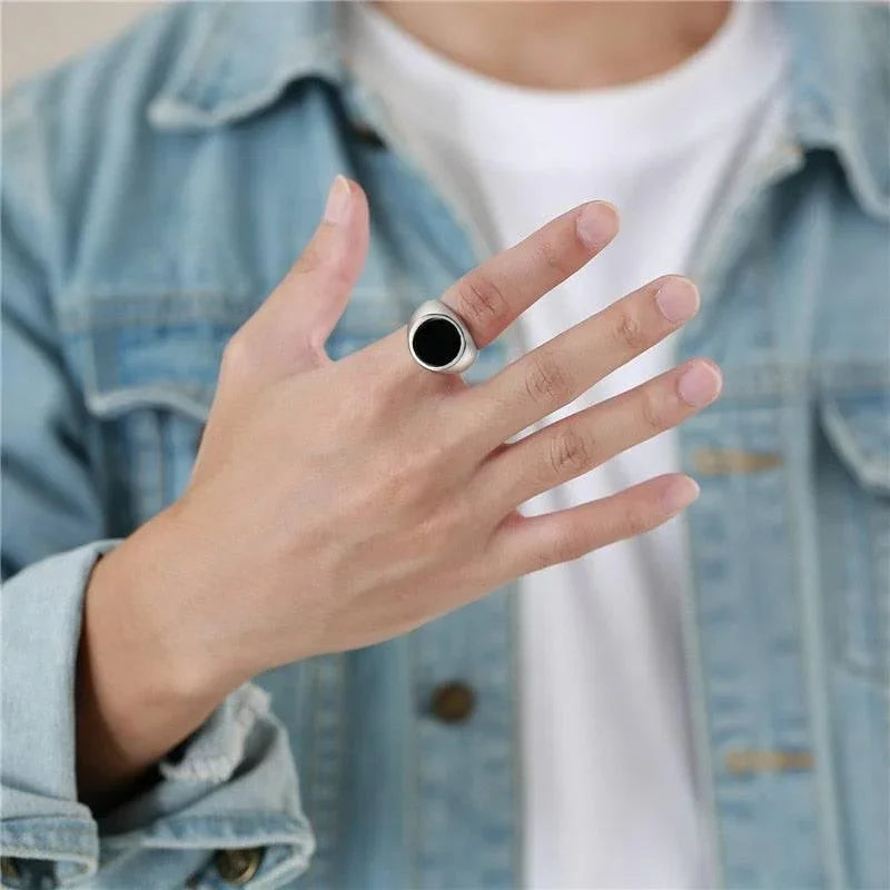 Silver Black Ball Ring
