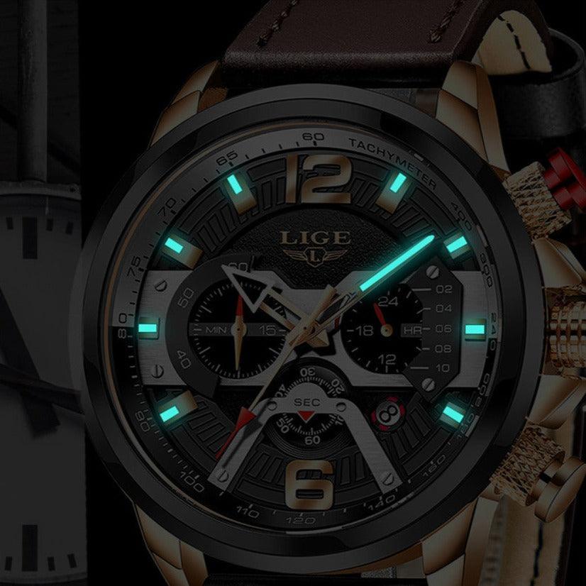 Lige Time Luxus Leather Strap Watch