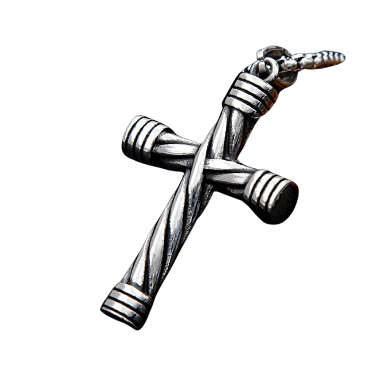 Tavros Silver Spiral Cross Stainless Steel Necklace