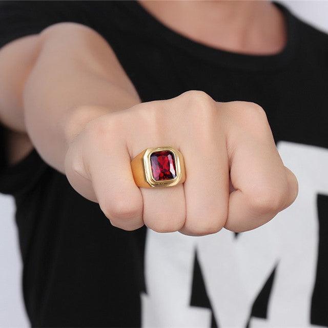 Tavros Golden Ring with Red Stone