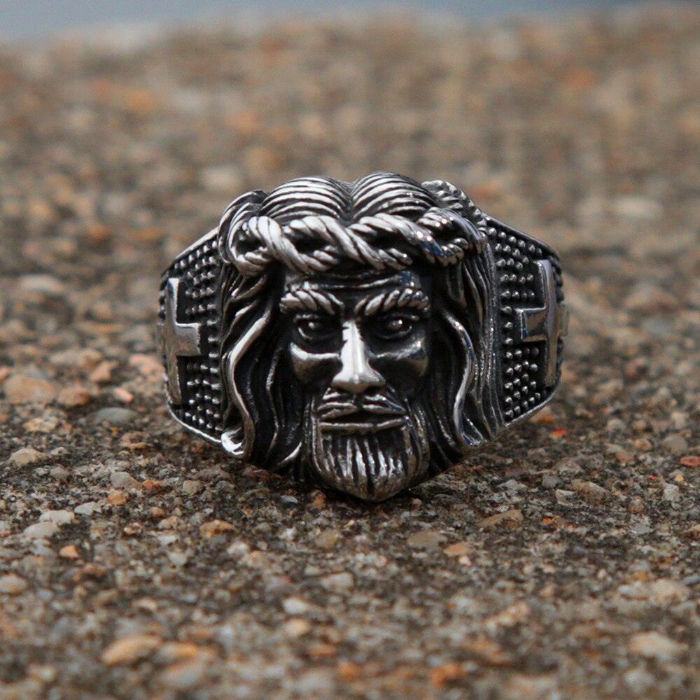 Tavros Silver Steel Jesus Face Ring