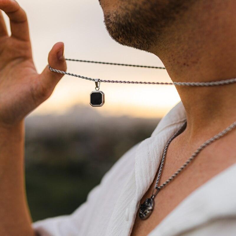 Tavros Stainless Steel Stilus Stone Necklace