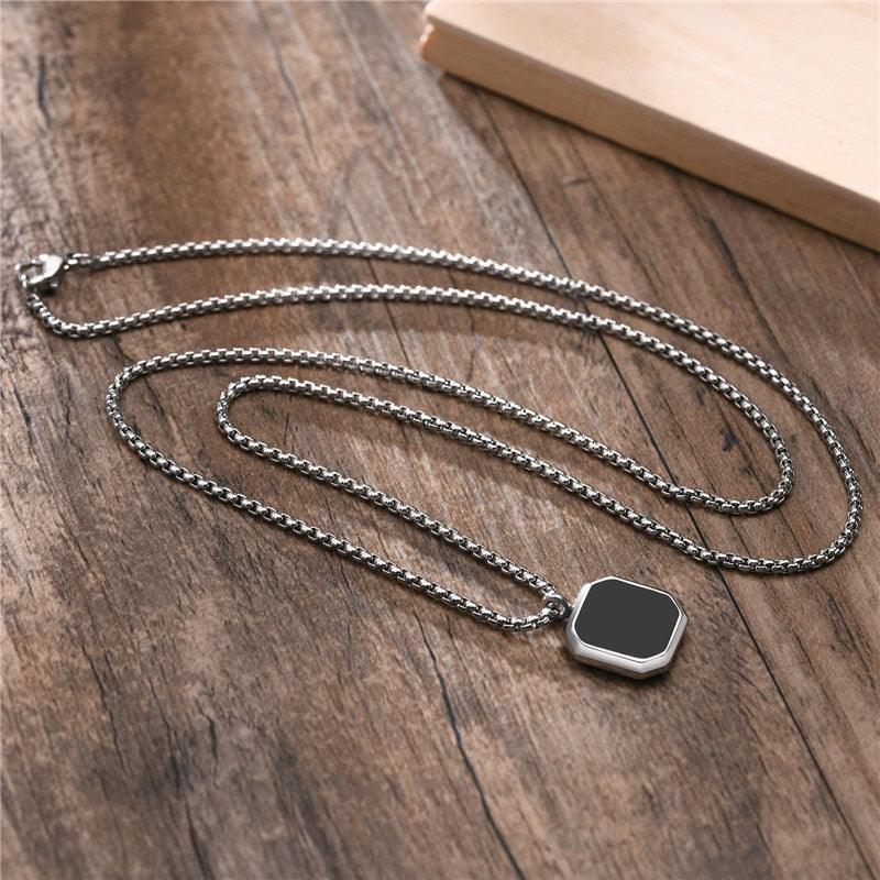 Tavros Stainless Steel Stilus Stone Necklace