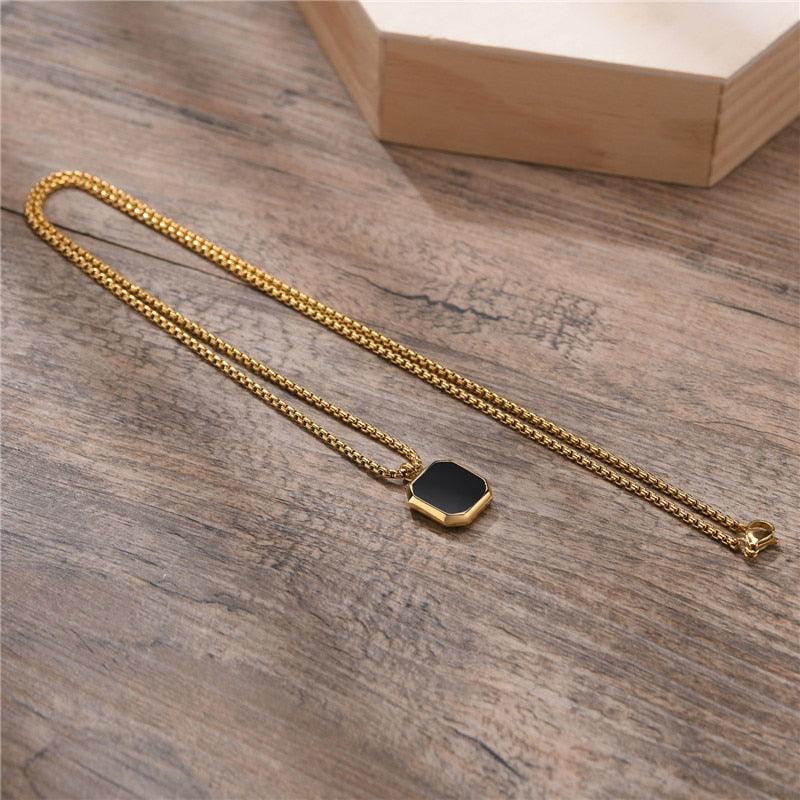Tavros Stainless Steel Stilus Stone Necklace