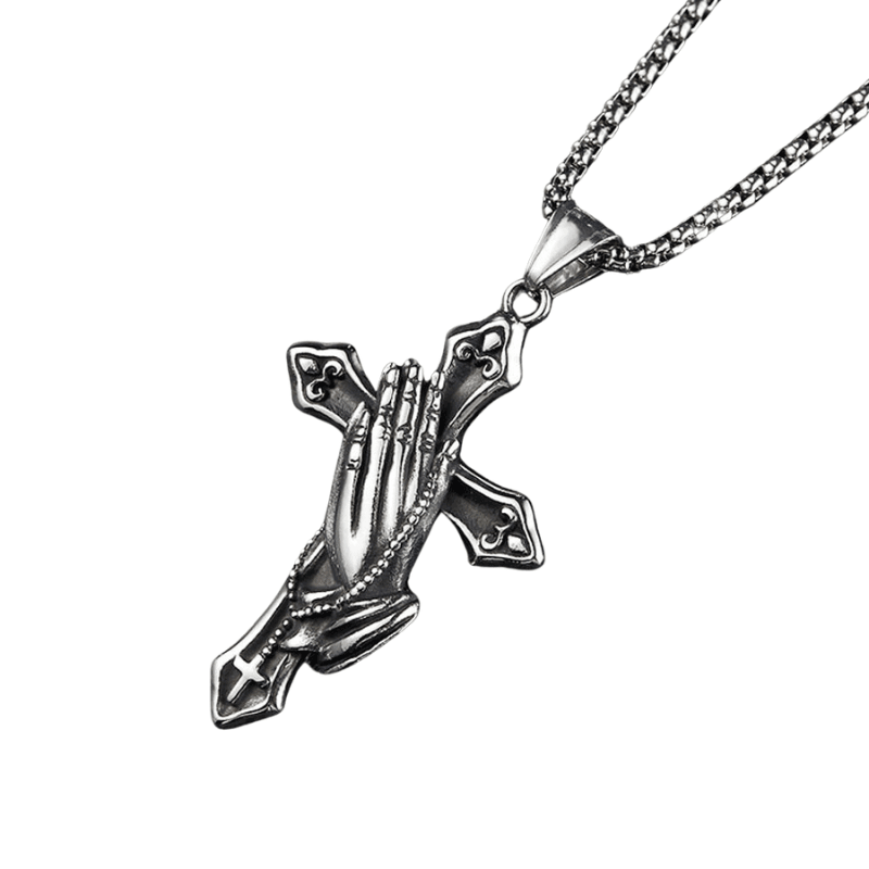Tavros Prayer Cross Silver Necklace