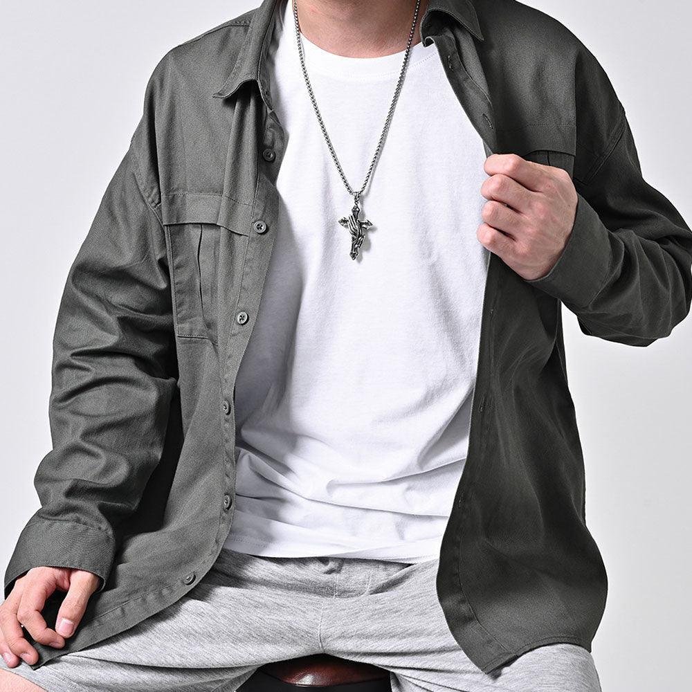 Tavros Prayer Cross Silver Necklace