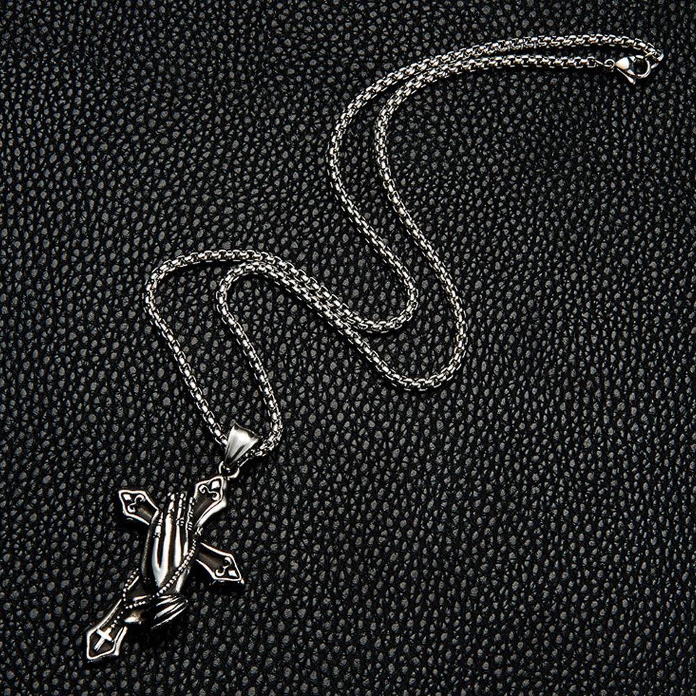 Tavros Prayer Cross Silver Necklace