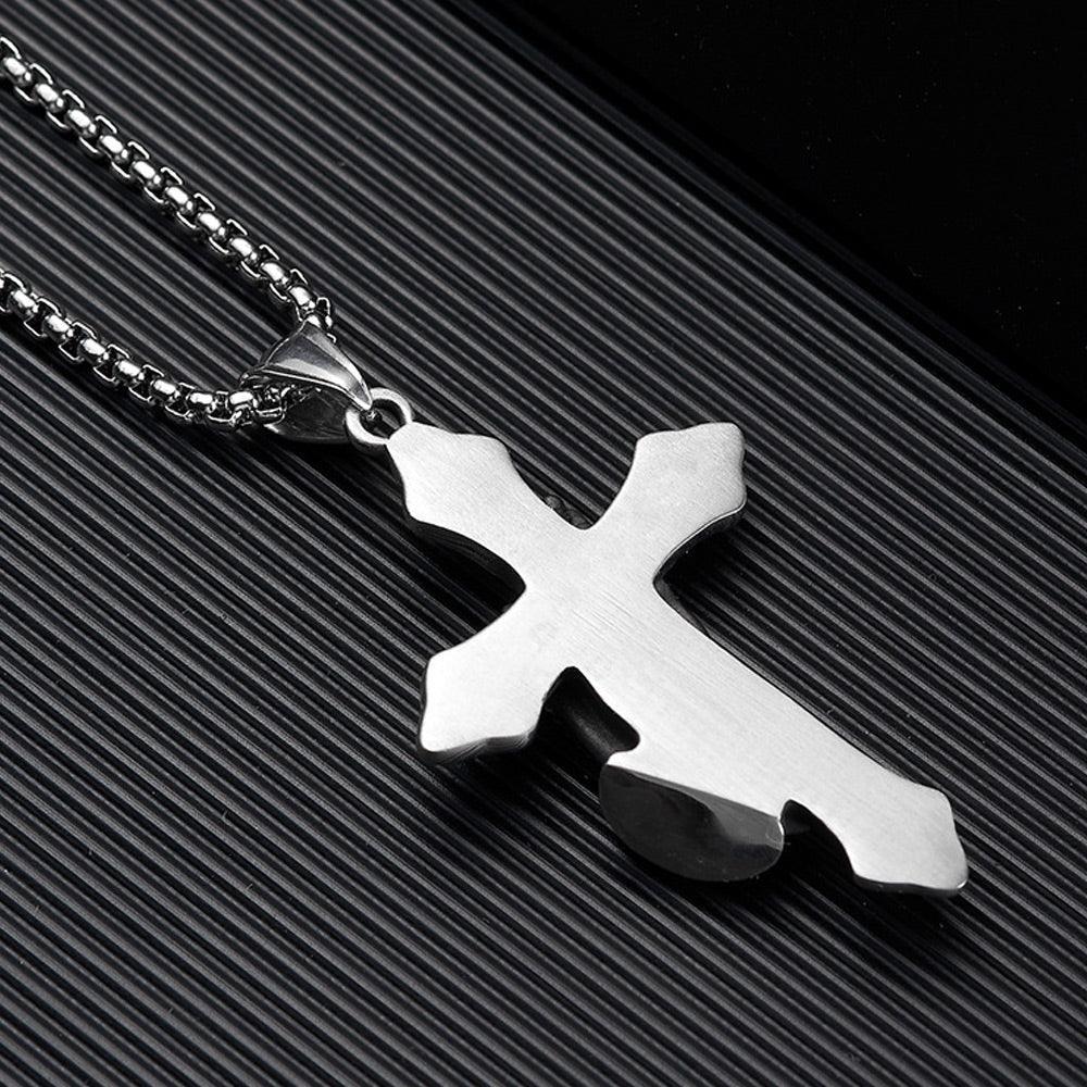 Tavros Prayer Cross Silver Necklace