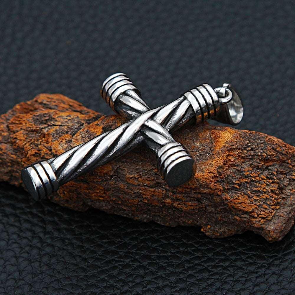 Tavros Silver Spiral Cross Stainless Steel Necklace