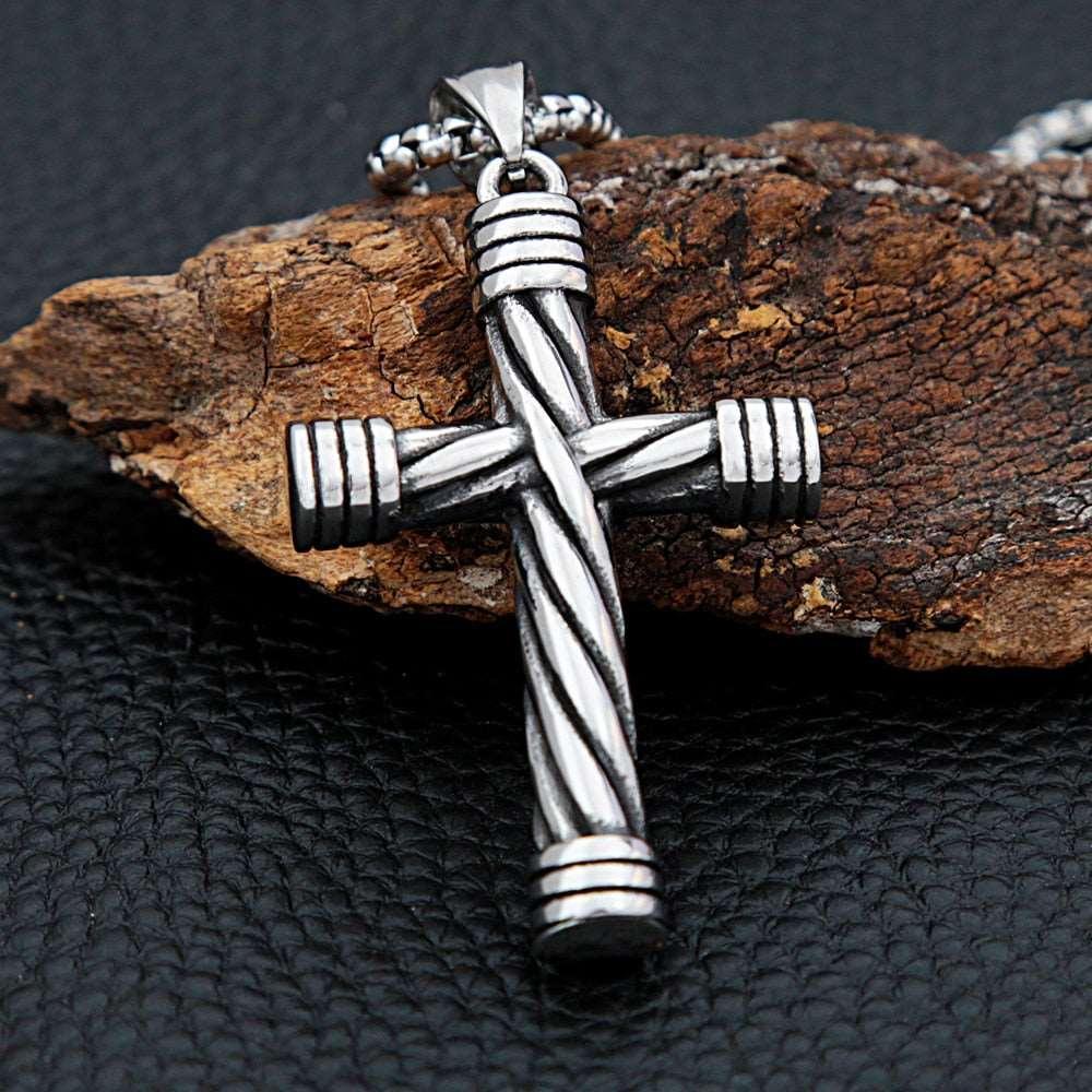 Tavros Silver Spiral Cross Stainless Steel Necklace