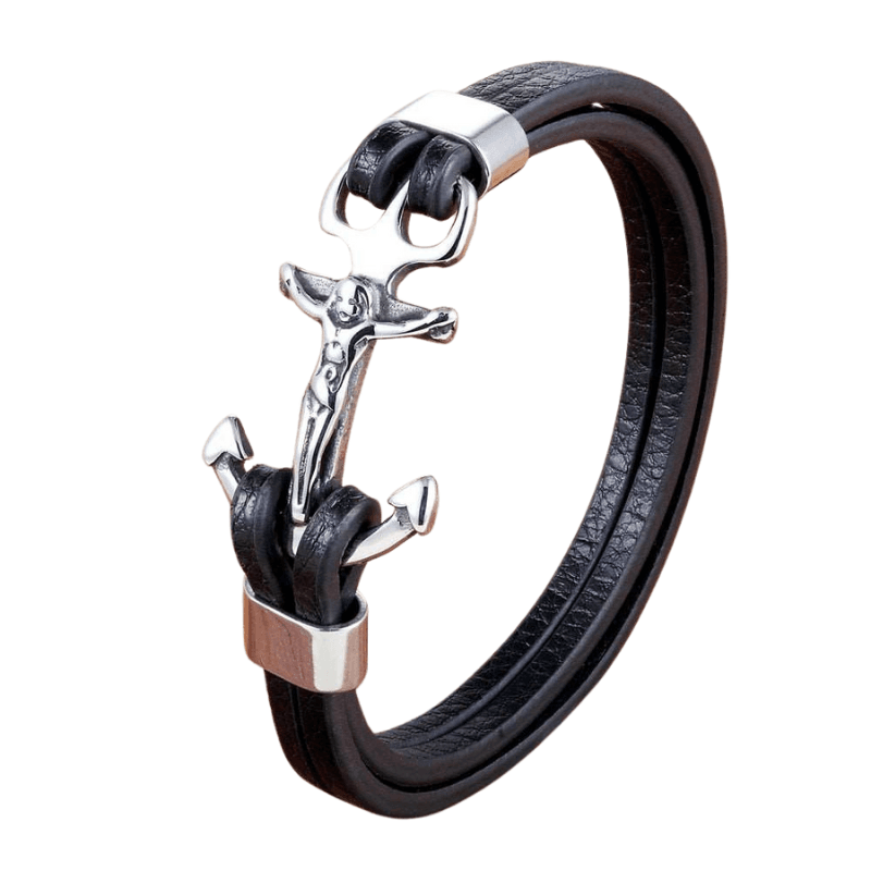 Tavros Christ Anchor Leather Bracelet