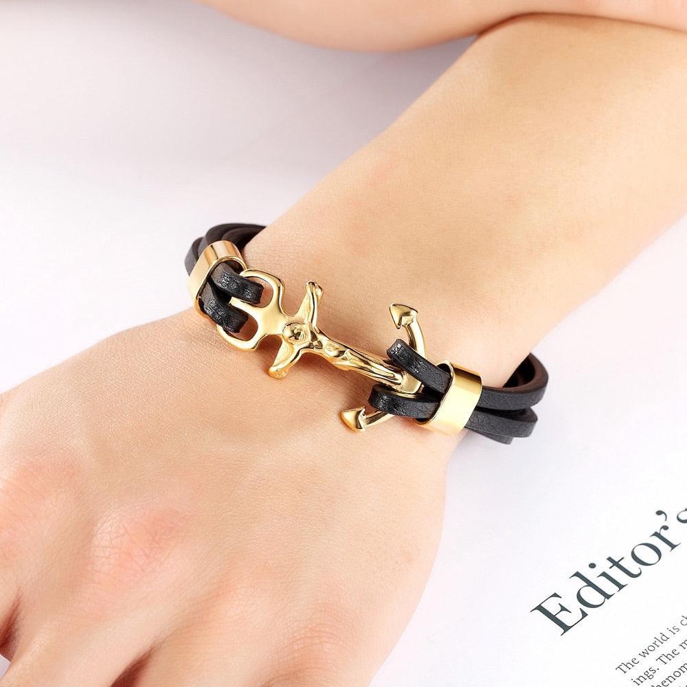 Tavros Christ Anchor Leather Bracelet