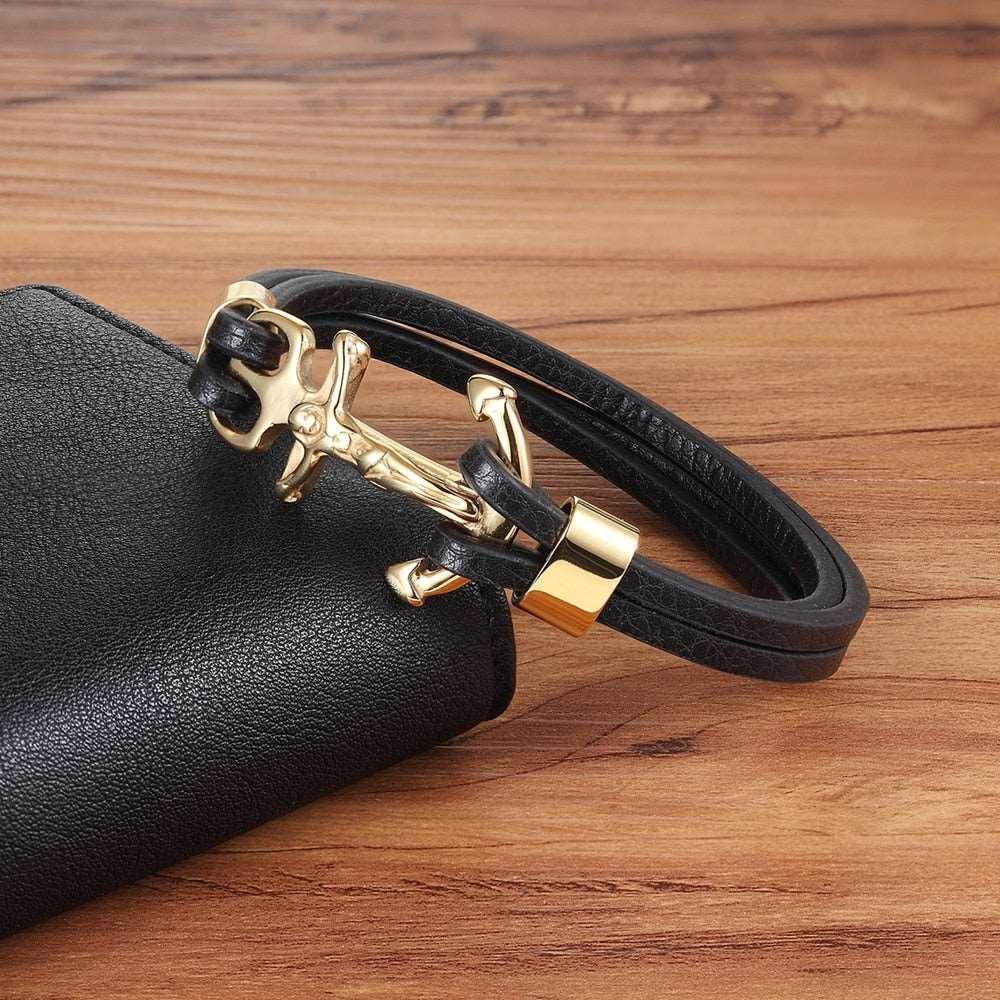 Tavros Christ Anchor Leather Bracelet