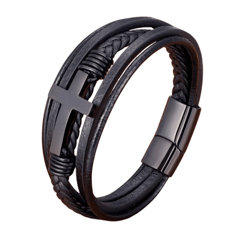 Tavros Faith Cross Leather Bracelet