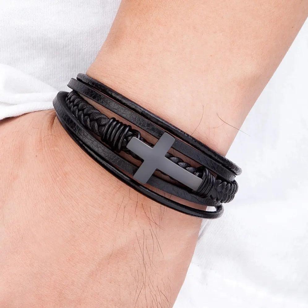 Tavros Faith Cross Leather Bracelet
