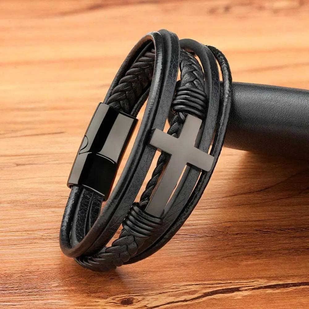 Tavros Faith Cross Leather Bracelet