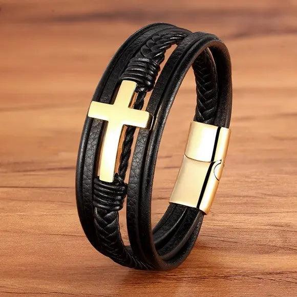 Tavros Faith Cross Leather Bracelet
