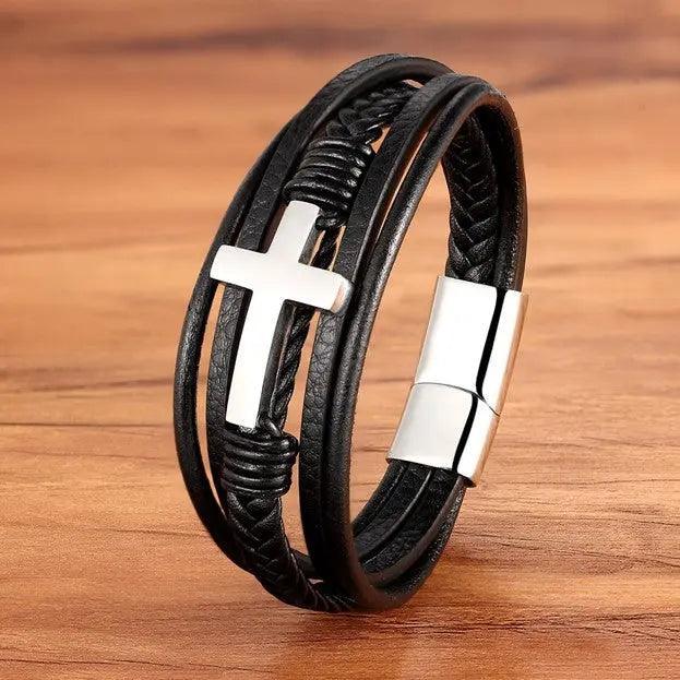 Tavros Faith Cross Leather Bracelet