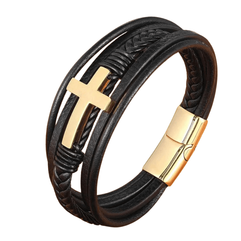 Tavros Faith Cross Leather Bracelet