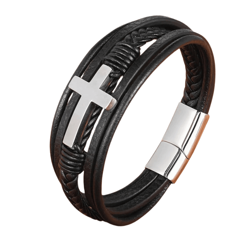 Tavros Faith Cross Leather Bracelet